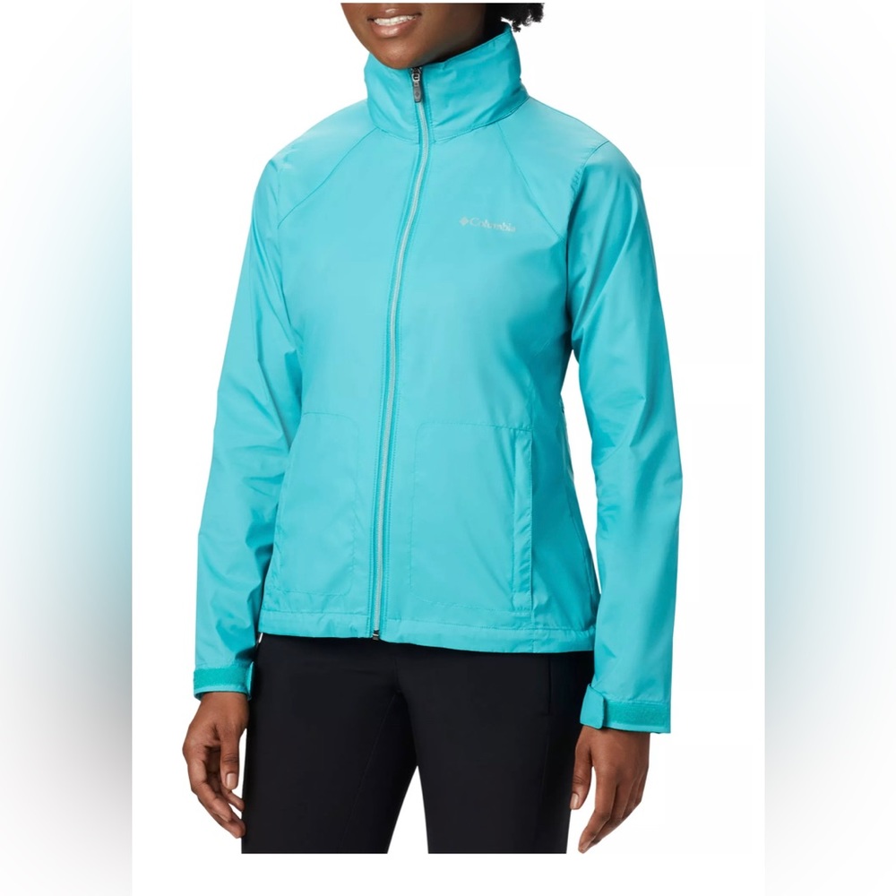 Columbia Women's Switchback Rain Jacket Blue Turquoise Medium Hood Hooded